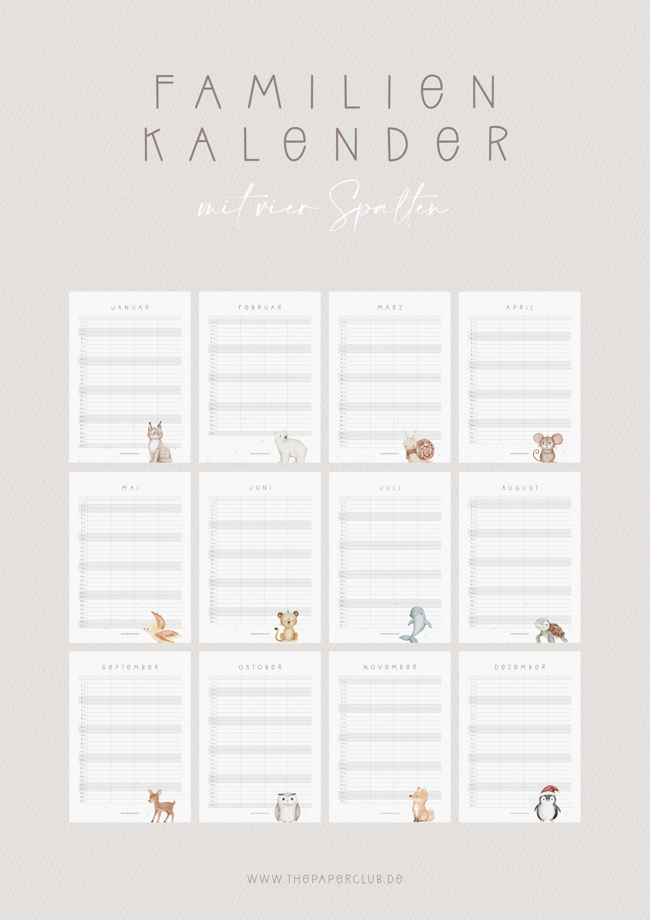 Familienkalender 2026 | DIN A4 | 4 Spalten